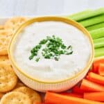 New England clam chowder dip in a bowl.