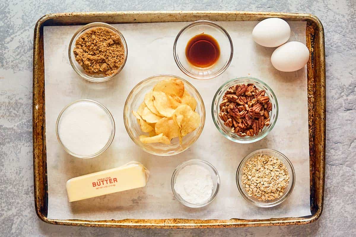 Potato chip cookies ingredients on a tray.