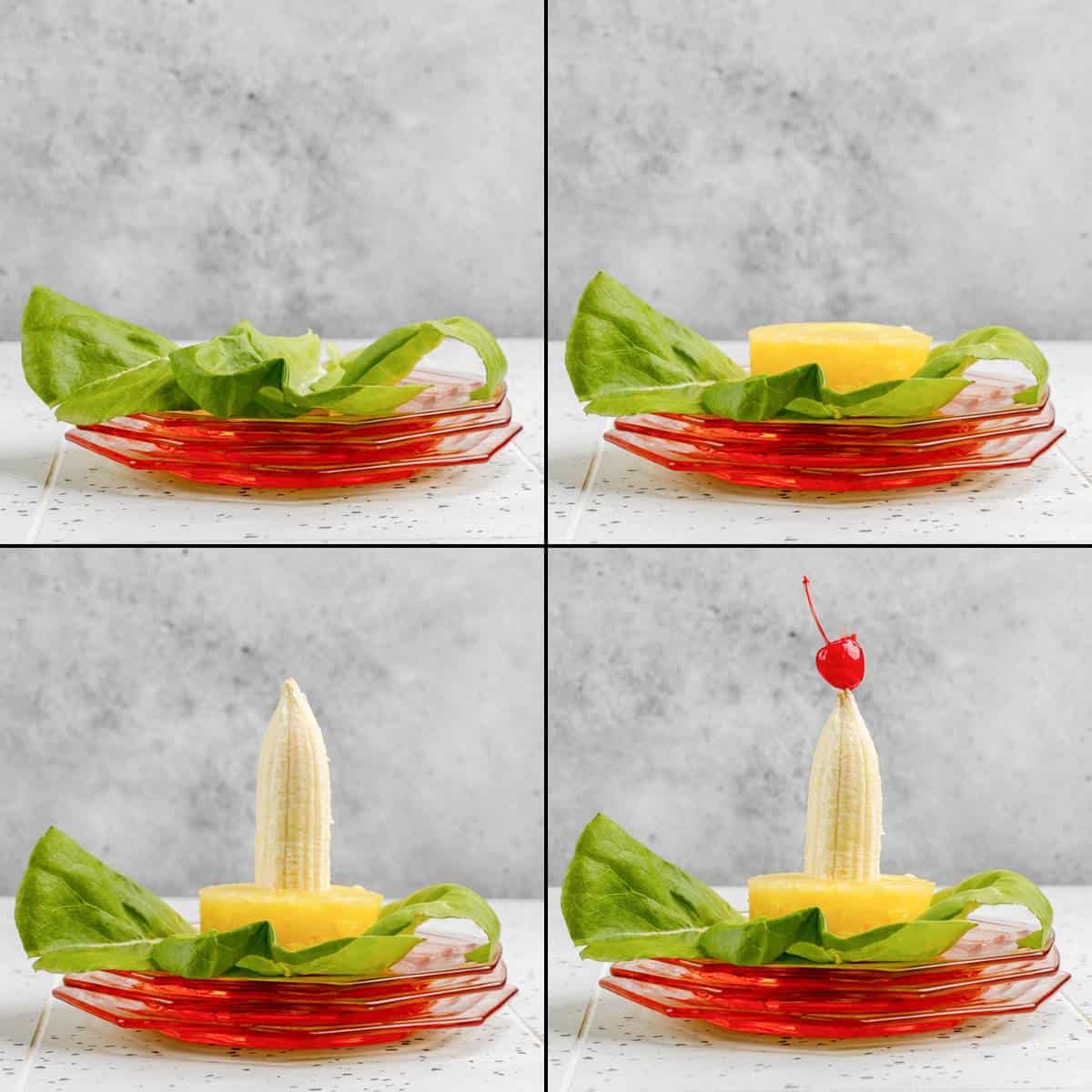 Collage of making candle salad.