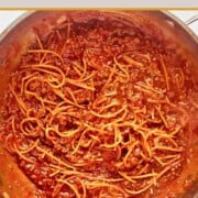 Spaghetti in a skillet.