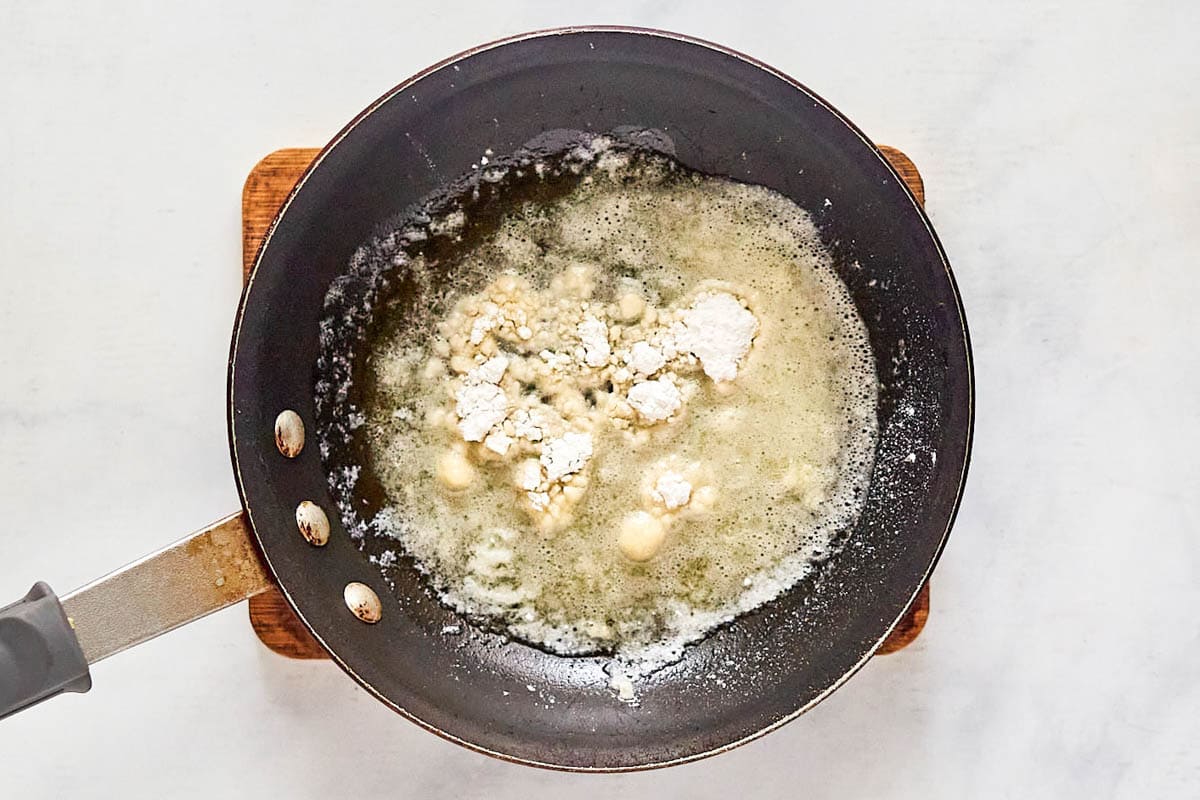 Butter and flour in a skillet.