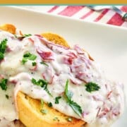 Creamed chipped beef on top of toast.