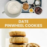 Date pinwheel cookies ingredients and the finished pinwheels.