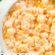 Orange Jello salad with cottage cheese and marshmallows.