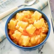 Pineapple cheese casserole in a bowl.