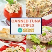 Tuna salad stuffed tomato, tuna casseroles, and tuna sandwich.