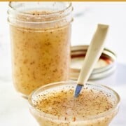 Celery seed salad dressing in a small bowl and mason jar.