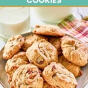 Crisco chocolate chip cookies with pecans on a plate.