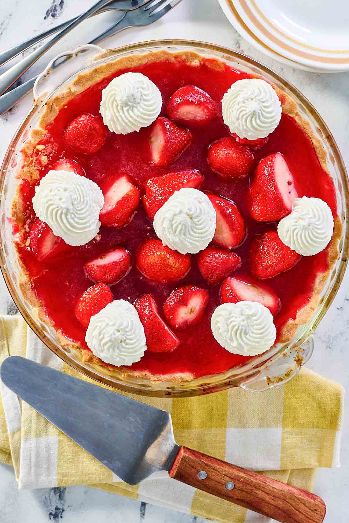 Old fashioned strawberry pie with fresh strawberries.