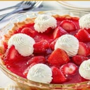 Strawberry pie with fresh strawberries and pastry crust.