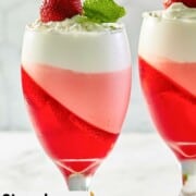 Strawberry jello parfait in a parfait glass.