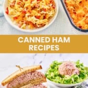 Ham hashbrown casserole and ham salad sandwich.