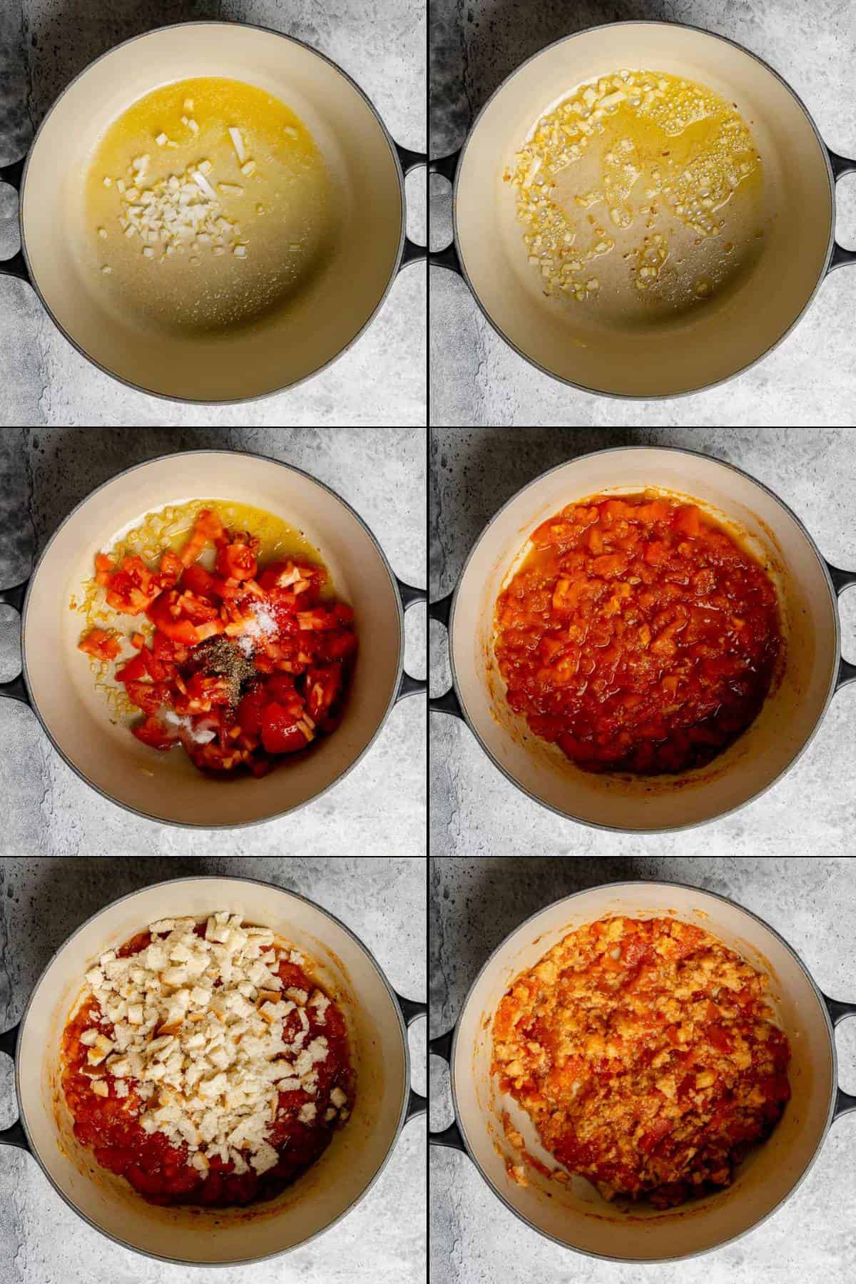 Collage of making stewed tomatoes.