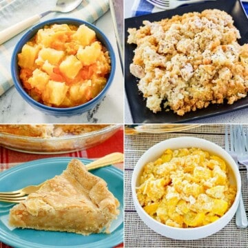Pineapple cheese casserole, chicken casserole, mock apple pie, and squash casserole.