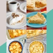 Pecan delight pie, mock apple pie, pineapple cheese casserole, and squash casserole.