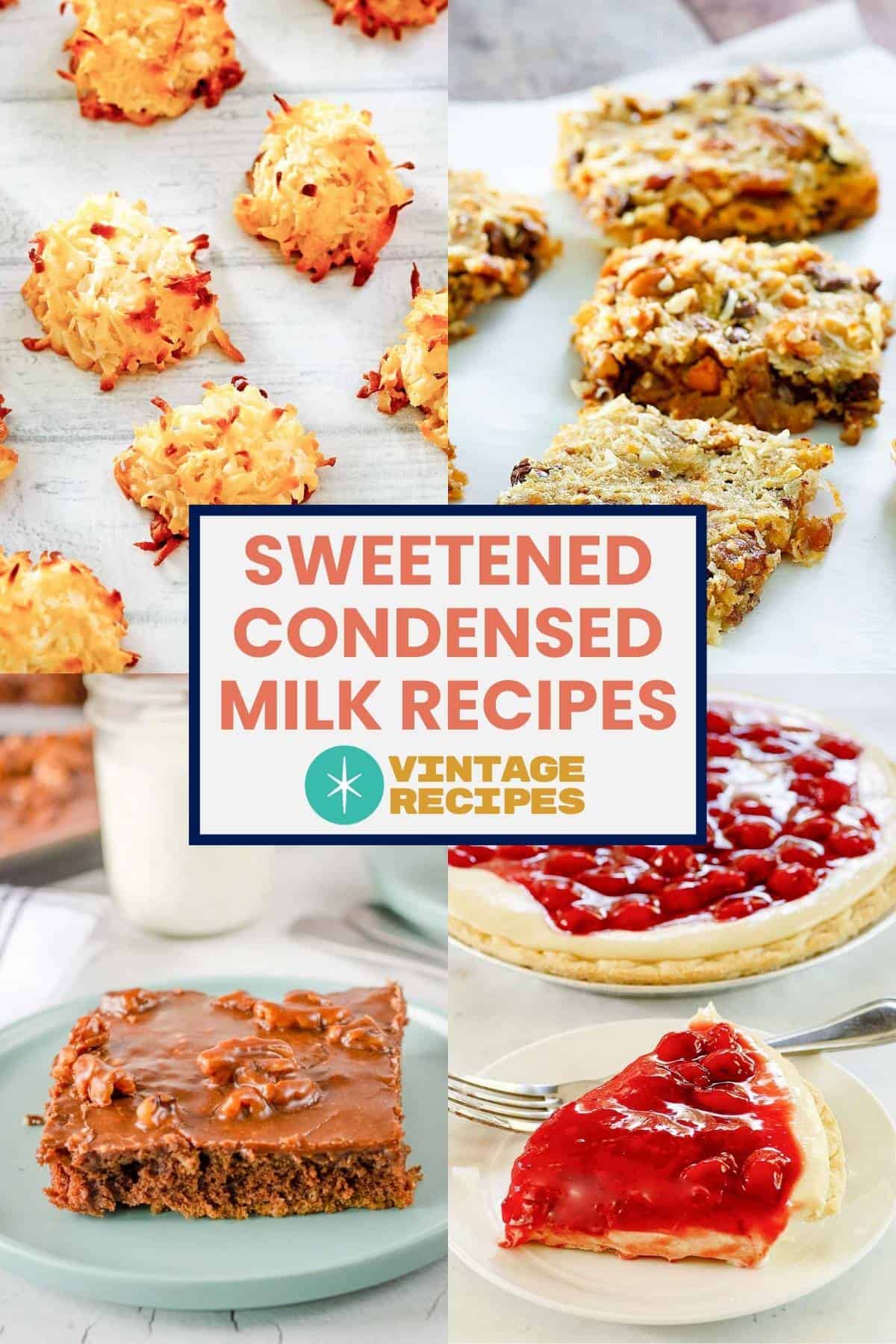 Cookies, bars, cakes, and pies made with sweetened condensed milk.