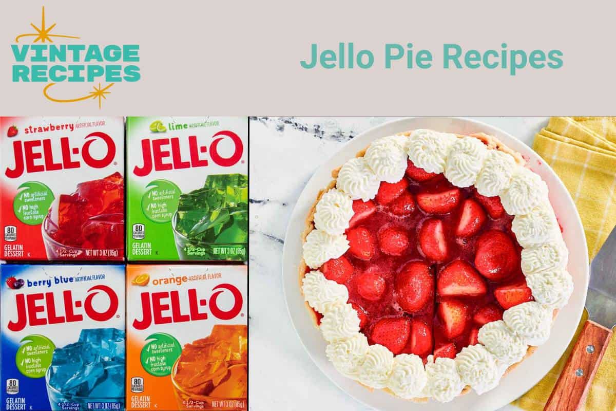 Boxes of Jello and a strawberry pie.