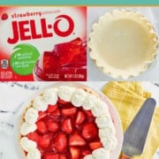 Box of Jello, pie shell, and strawberry pie.