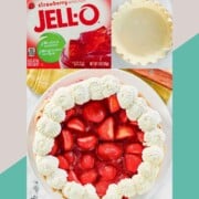Strawberry Jello box, pie shell, and strawberry pie.