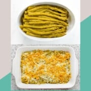 Canned asparagus in a dish and casserole.