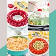 Collage of four different jello salads.