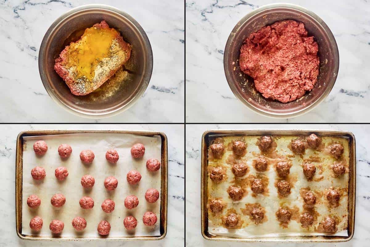 Collage of making meatballs.